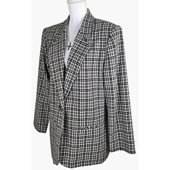 PROPHECY BY SAG HARBOR ~Woman Size 14~ Black/Gray Plaid Print Wool Blend Blazer. - Picture 7 of 12